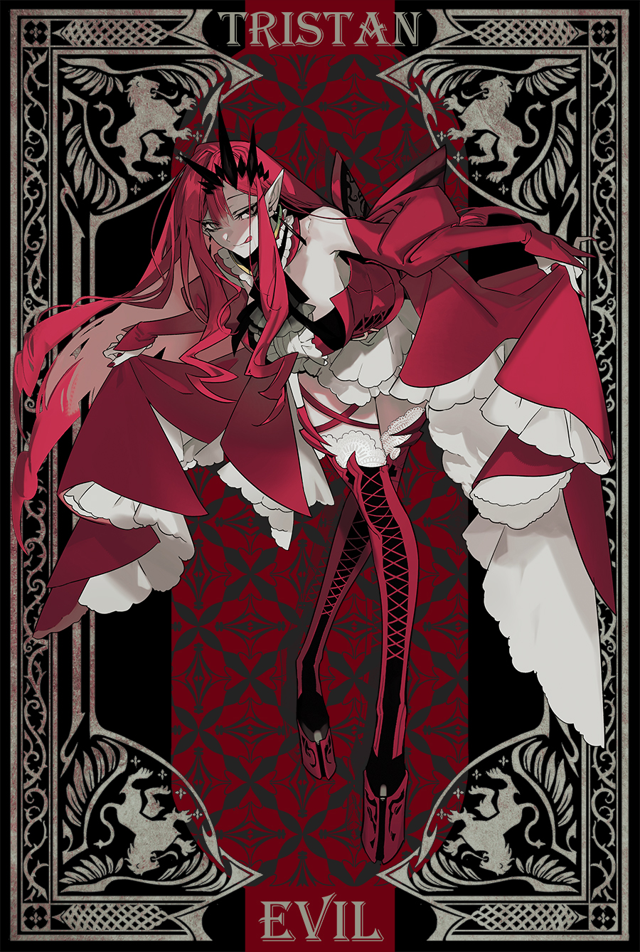 1girl, :p, baobhan_sith_(fate), baobhan_sith_(first_ascension)_(fate), bare_shoulders, breasts, clothes_lift, commentary