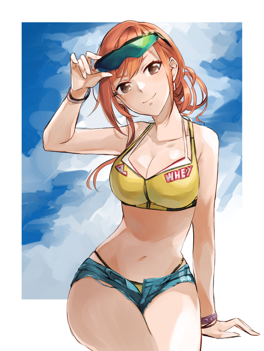 1girl, adjusting_eyewear, alternate_hairstyle, arisugawa_natsuha, arm_up, bikini, bikini_under_clothes, black_eyes