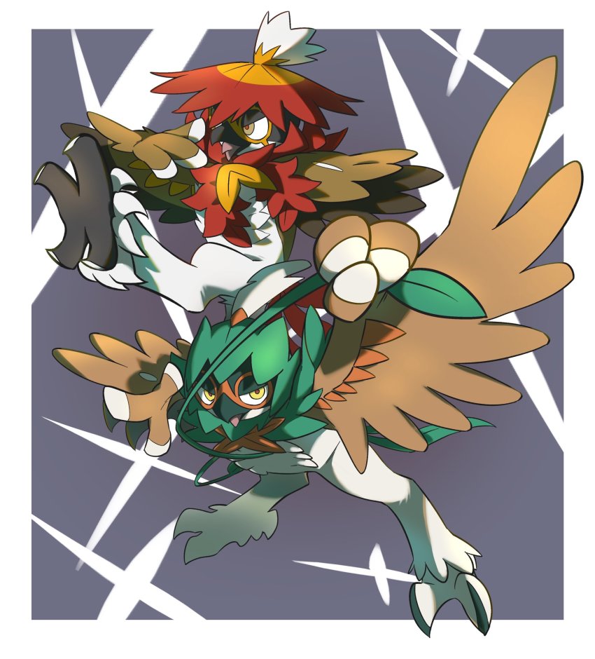 animal_focus, bird, border, commentary, decidueye, gen_7_pokemon, highres, hisuian_decidueye