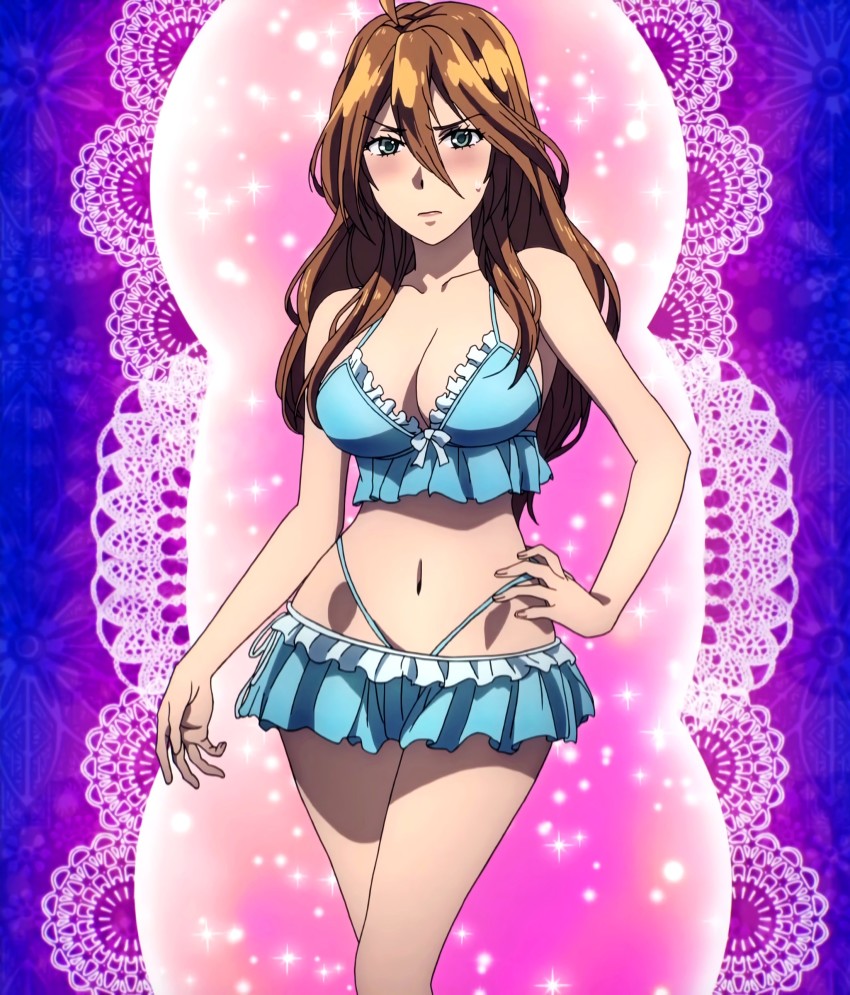 10s, 1girl, absurdres, bikini, blush, bokura_wa_minna_kawaisou, breasts, brown_hair