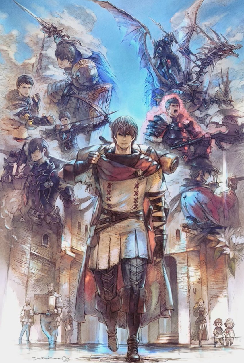 absurdres, adventurer_(ff14), age_progression, armor, aura, axe, bard_(final_fantasy), beard