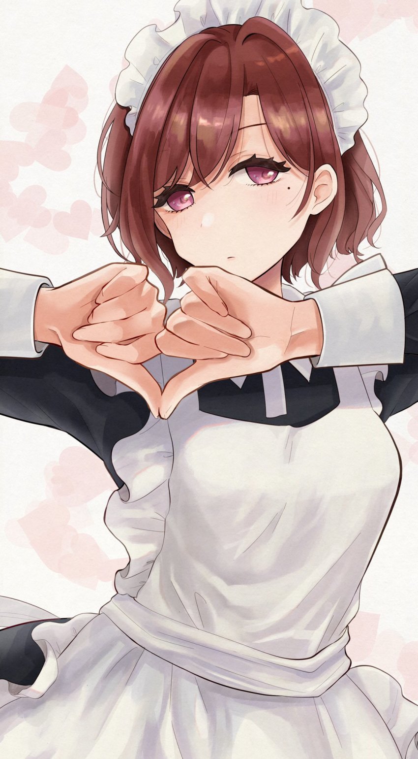 19_okeke, 1girl, apron, bad_id, bad_twitter_id, black_dress, brown_hair, commentary_request