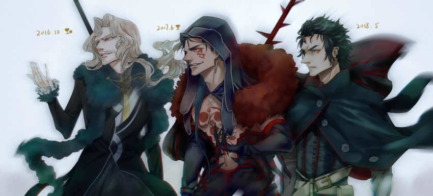 024_(1a41a4), absurdres, beard, black_hair, blonde_hair, blue_eyes, commentary_request, cu_chulainn_(fate)