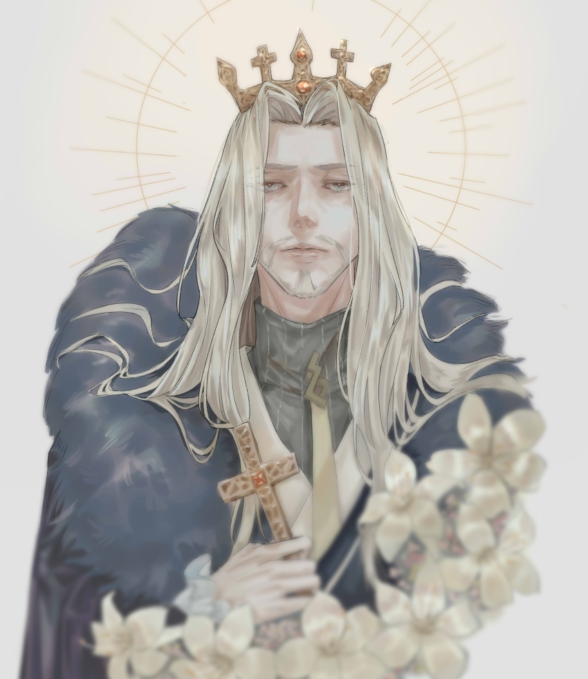 024_(1a41a4), 1boy, absurdres, bara, beard, blonde_hair, blue_eyes, commentary_request