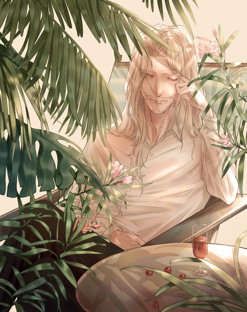 024_(1a41a4), 1boy, absurdres, beard, blonde_hair, blue_eyes, closed_mouth, commentary_request