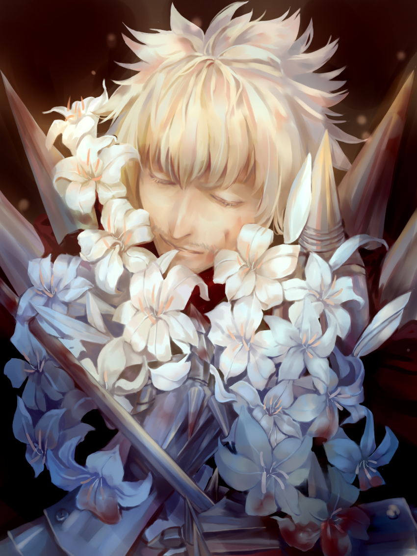 024_(1a41a4), 1boy, bara, beard, closed_eyes, closed_mouth, facial_hair, fate/extra