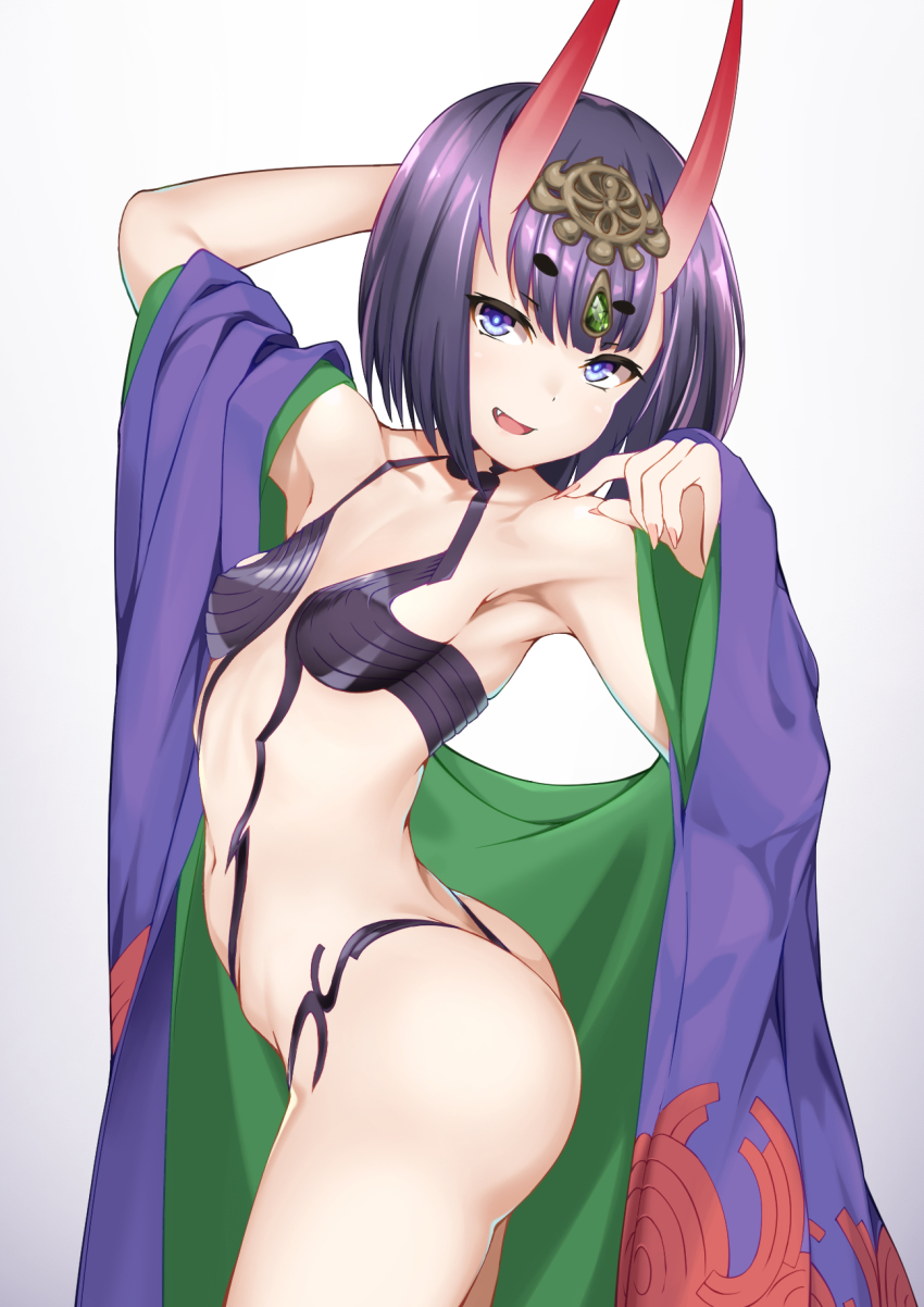 1girl, ass, bare_shoulders, bob_cut, breasts, collarbone, eyeliner, fate/grand_order