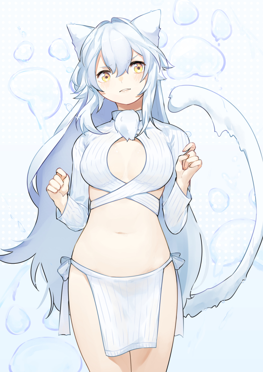 1girl, absurdres, alchemy_stars, animal_ears, blonde_hair, blush, breasts, breasts_apart