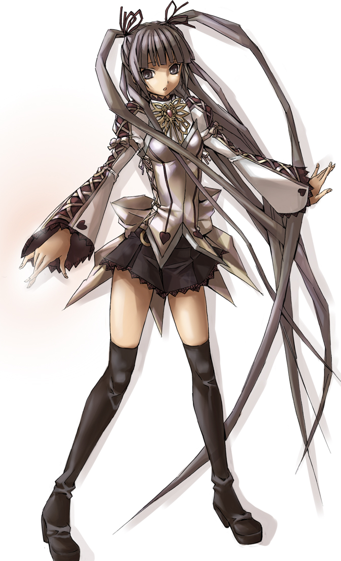 1girl, black_thighhighs, boots, cheria_barnes, cheria_barnes_(cosplay), cosplay, female_focus, long_hair, purple_hair, solo, sonnnabakana, sophie_(tales), tales_of_(series), tales_of_graces, thigh_boots, thighhighs, twintails, white_background