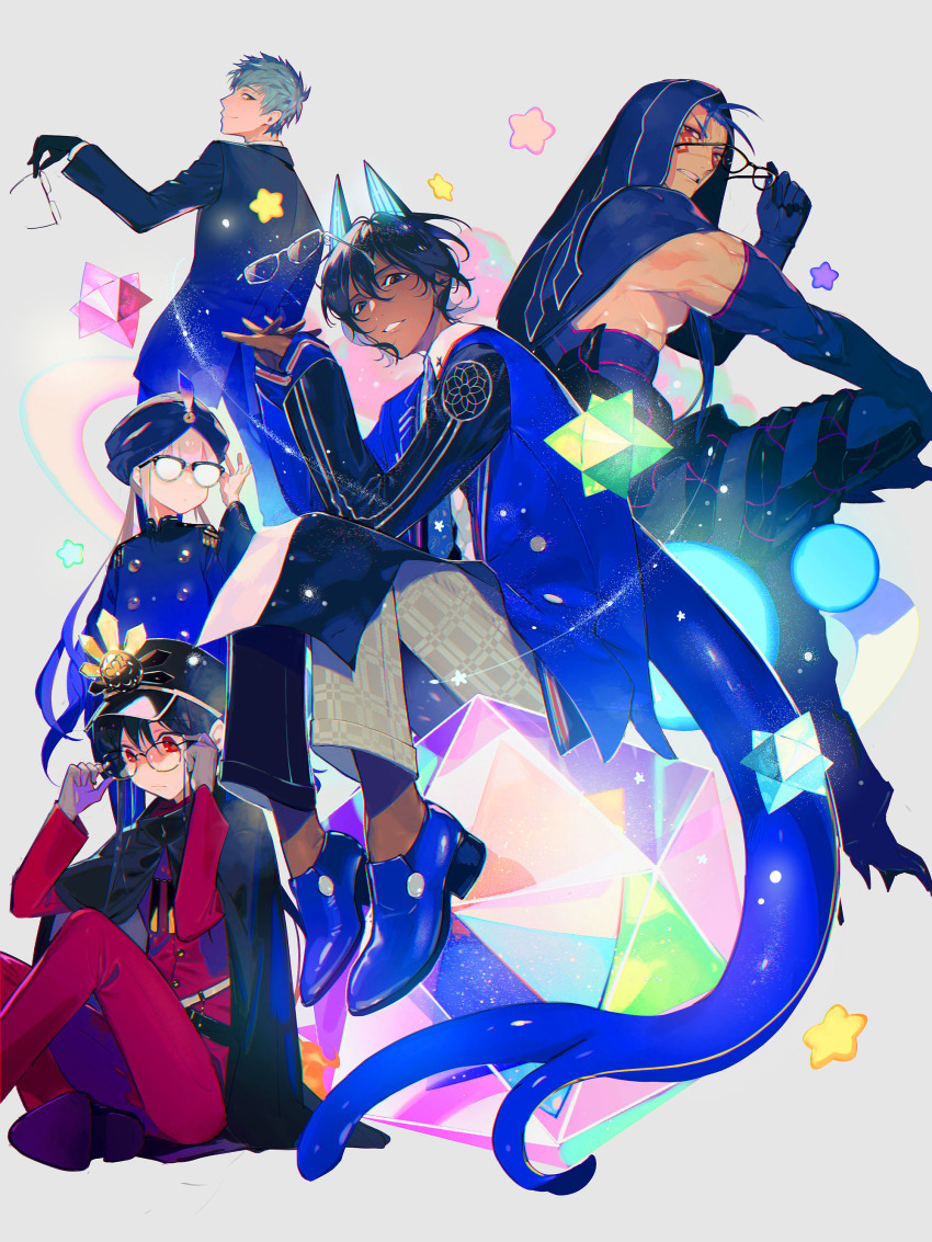 5boys, :d, :|, absurdres, arjuna_(fate), arjuna_alter_(fate), arjuna_alter_(student_council_president)_(fate), asian_indian_clothes