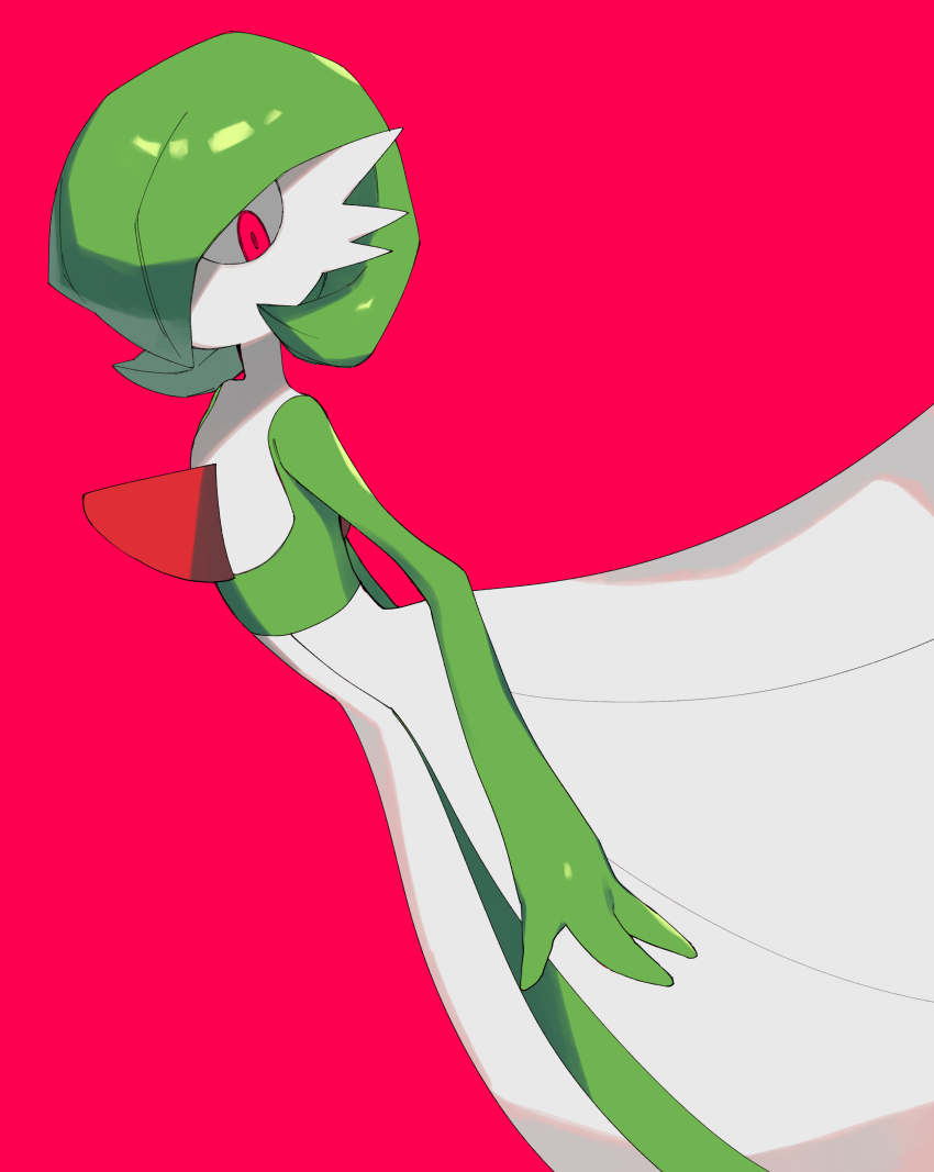 1girl, absurdres, bob_cut, colored_skin, dutch_angle, female_focus, from_side, gardevoir