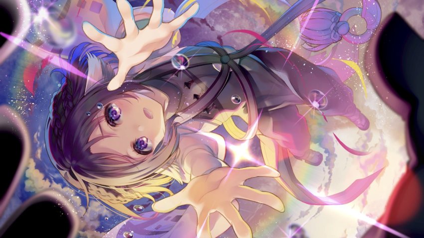 1boy, ainu_clothes, animal_ears, aquaplus, black_hair, blue_sky, braid, cloud