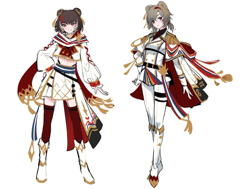 2girls, absinthe_(arknights), adapted_costume, animal_ears, arknights, bear_ears, black_shirt, blush