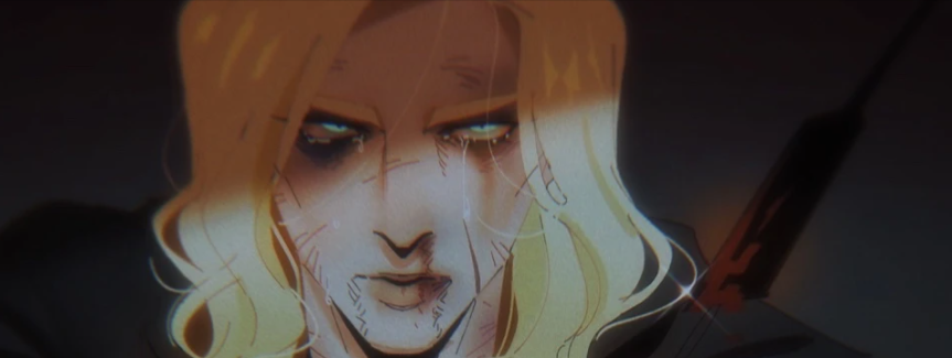 1boy, bad_id, bad_twitter_id, black_background, blonde_hair, bruise, bruise_on_face, commentary_request