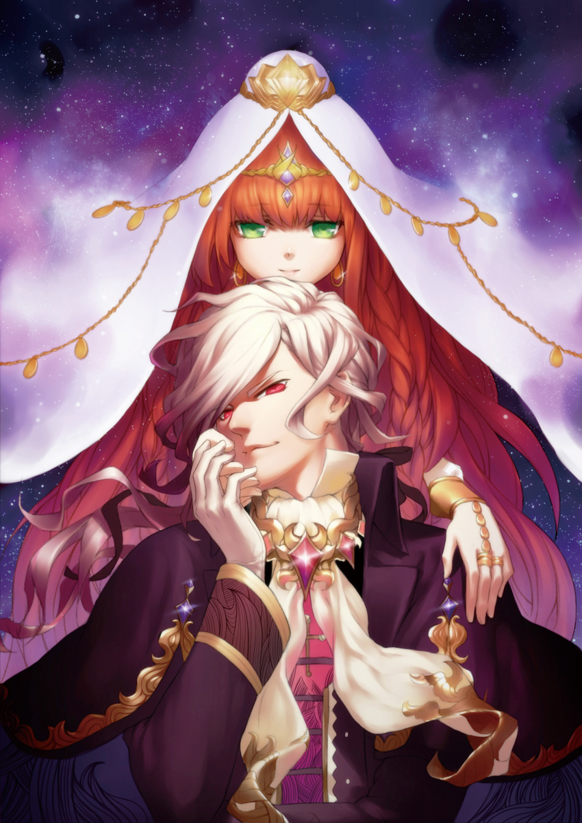 1boy, 1girl, absurdres, cape, character_request, commentary_request, edmond_dantes_(fate), edmond_dantes_(monte_cristo_uniform)_(fate)