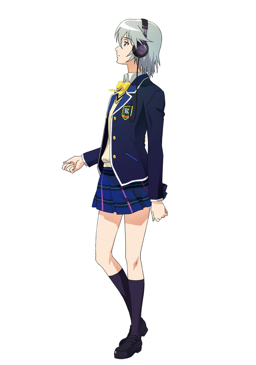 1girl, blazer, blue_eyes, bow, bowtie, female_focus, full_body, grey_hair