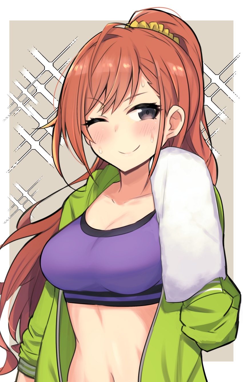 1girl, arisugawa_natsuha, black_eyes, blush, bra, breasts, cleavage, gougoku