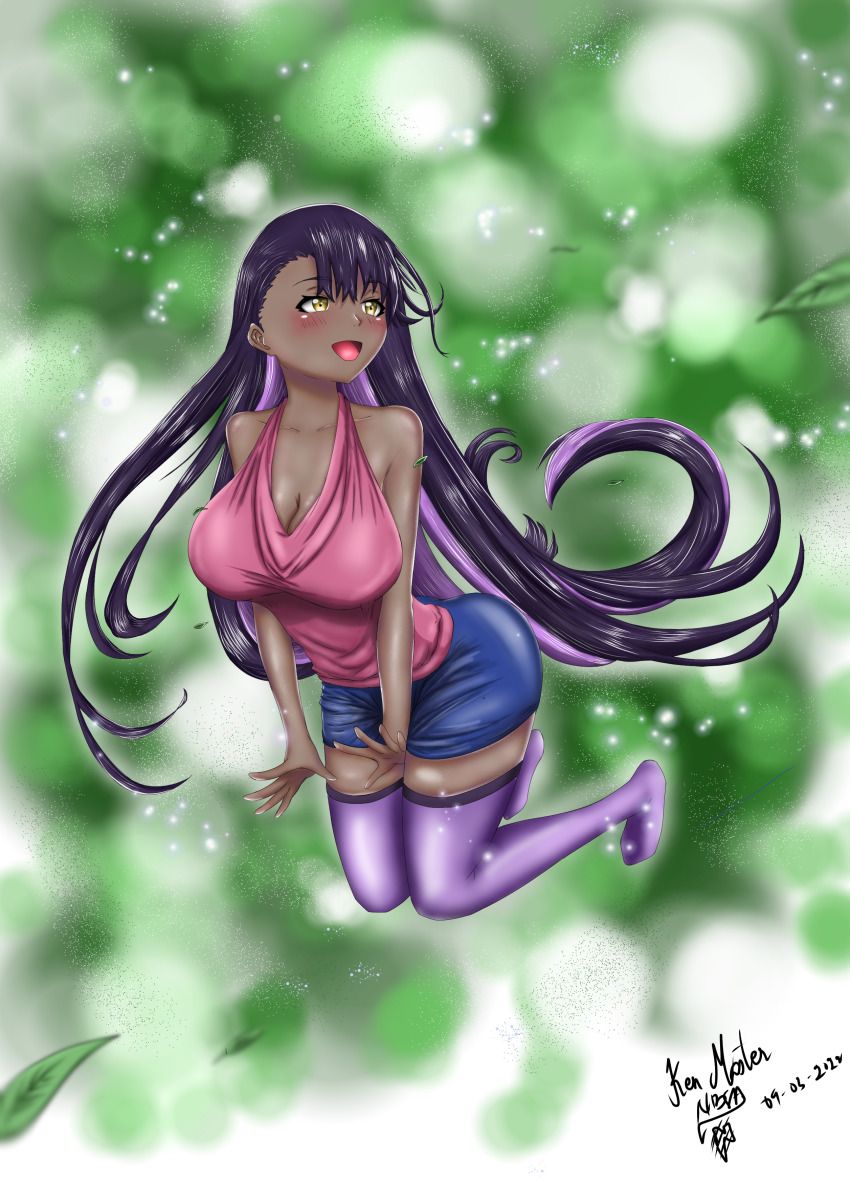 absurdres, black_hair, breasts, cleavage, dark-skinned_female, dark_skin, highres, huge_breasts