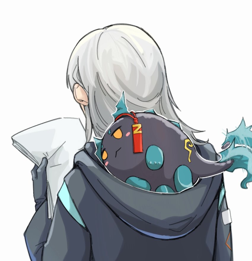 2girls, afterimage, arknights, black_gloves, black_jacket, commentary_request, doctor_(anime)_(arknights), doctor_(arknights)