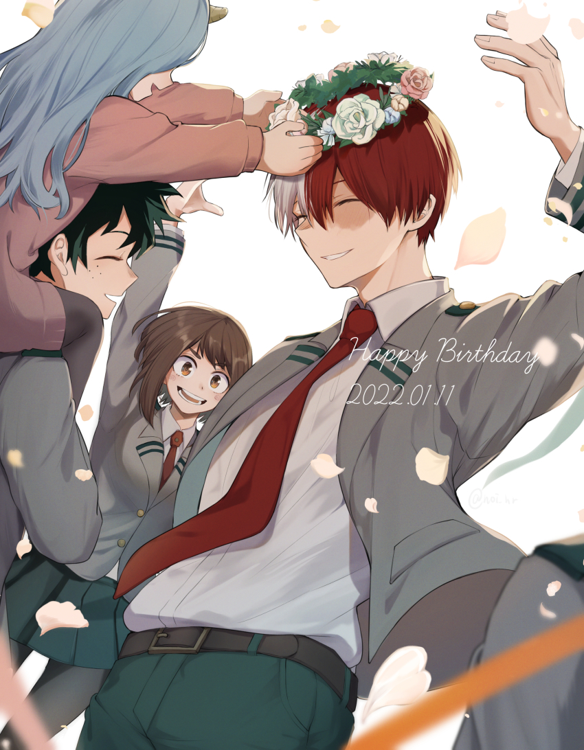 1other, 2boys, 2girls, ^_^, absurdres, blue_eyes, blurry, boku_no_hero_academia