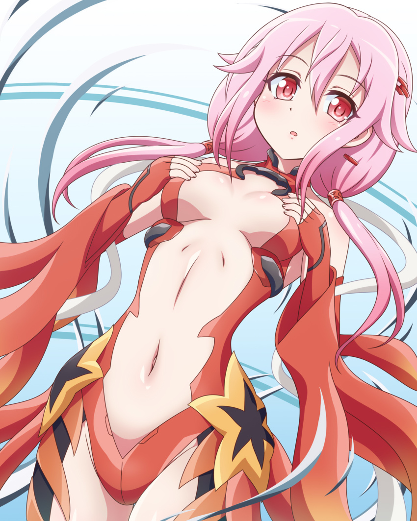 1girl, bare_shoulders, breasts, center_opening, cowboy_shot, detached_sleeves, fingerless_gloves, gloves