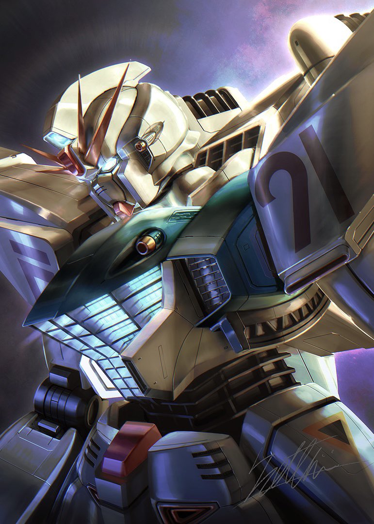 blue_eyes, f91_gundam, glowing, glowing_eye, gundam, gundam_f91, looking_down, mecha