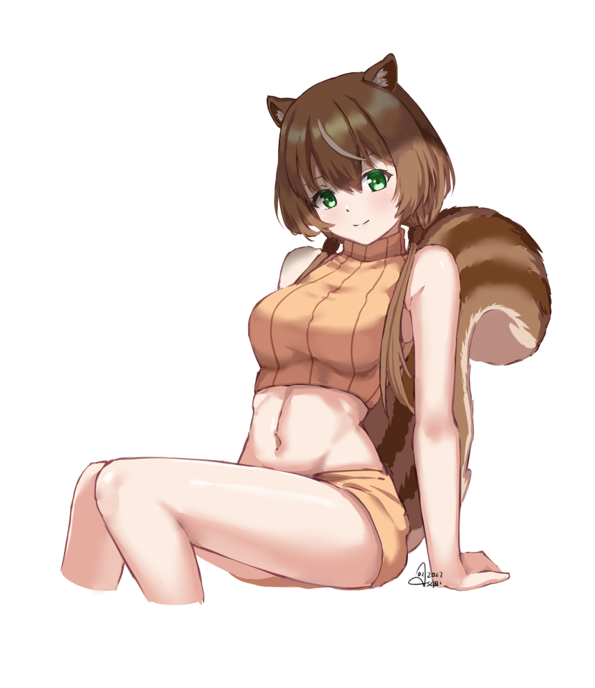 1girl, alternate_costume, animal_ear_fluff, animal_ears, ayunda_risu, brown_hair, cropped_legs, cropped_sweater