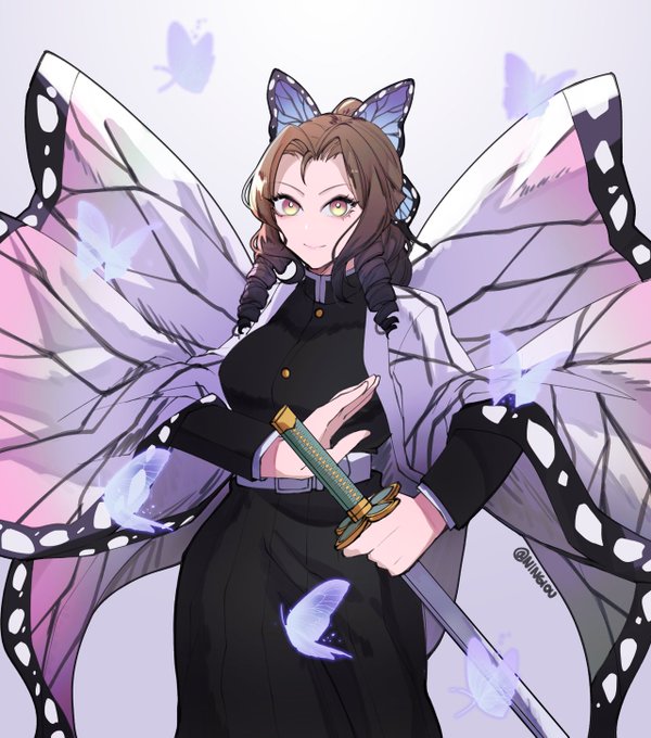 1girl, aerith_gainsborough, belt, belt_buckle, black_jacket, black_pants, blue_butterfly, brown_hair