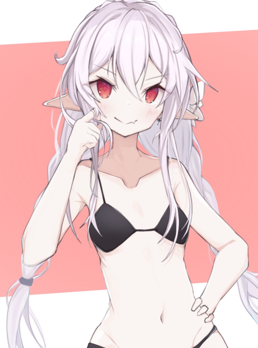 1girl, arknights, bare_arms, bare_shoulders, bikini, black_bikini, blush, braid