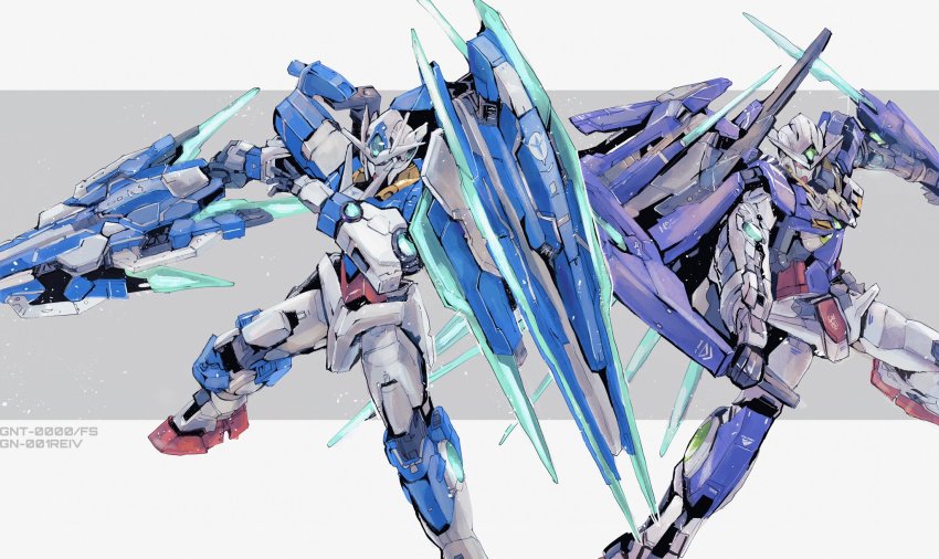 00_qan[t]_full_saber, dual_wielding, green_eyes, gundam, gundam_00, gundam_00_festival_10_"re:vision", gundam_00v, gundam_exia_repair_iv