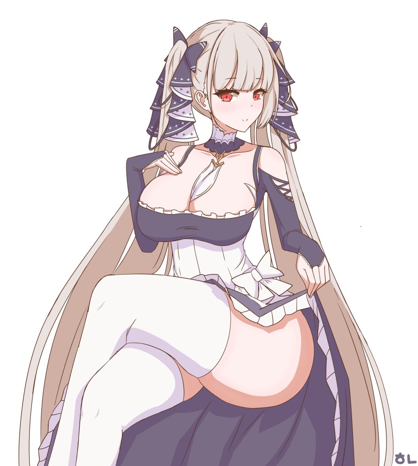 1girl, absurdly_long_hair, absurdres, azur_lane, bare_shoulders, between_breasts, black_dress, breasts