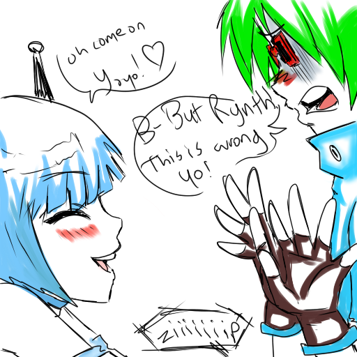 1boy, 1girl, blue_hair, glasses, gloves, green_hair, hood, hoodie, jet_set_radio, mekabu-chan, partially_colored, red-framed_eyewear, sega, white_background, yoyo_(jsr)