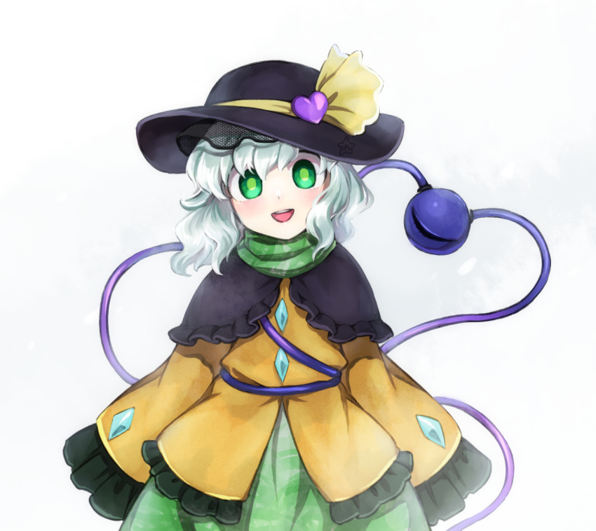 1girl, :d, adapted_costume, black_hat, bloom, blush, bright_pupils, cowboy_shot