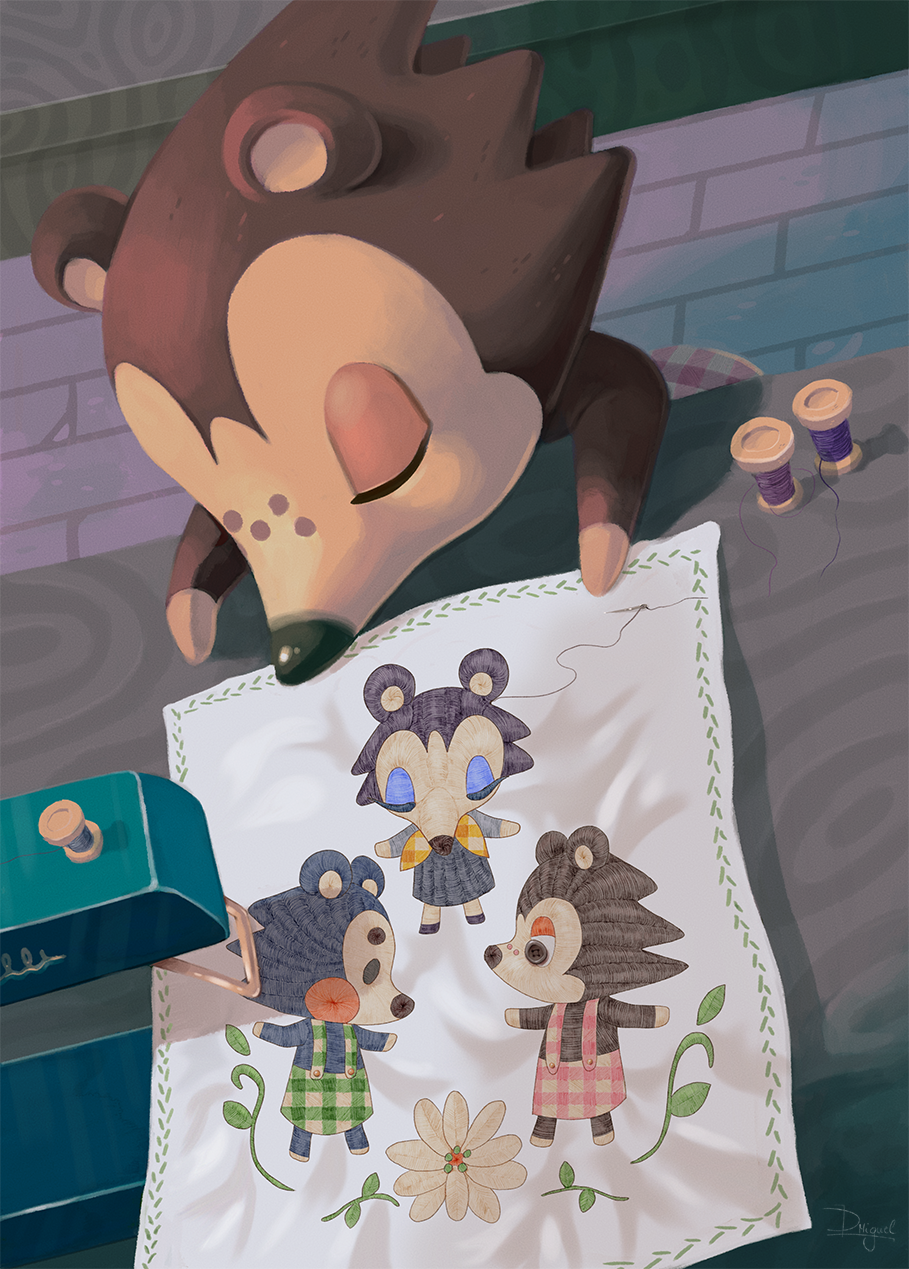 animal_crossing, highres, label_able_(animal_crossing), mabel_able_(animal_crossing), miguel_crossing, nintendo, sable_able_(animal_crossing), sewing, sleeping