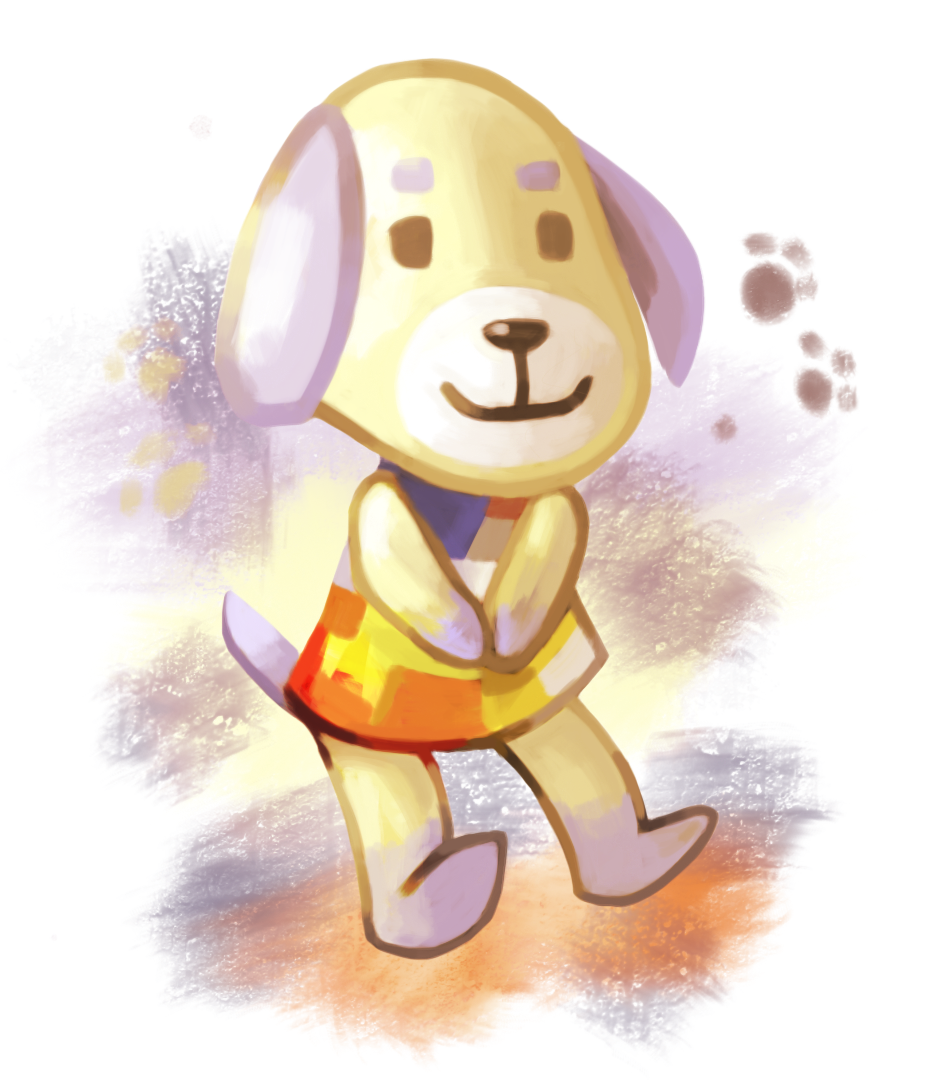animal_crossing, animal_print, daisy_(animal_crossing), dog, dog_print, miguel_crossing, nintendo, standing