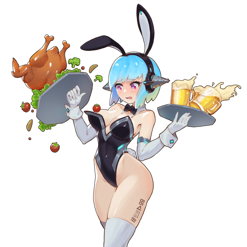 1girl, android, android_mk.99, animal_ears, ass, bare_shoulders, beer_mug, bird