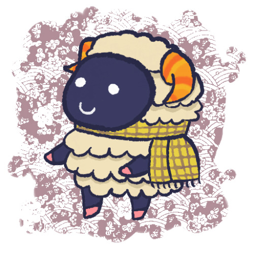 animal_crossing, brown_background, flabbeycrossing, lowres, nintendo, scarf, sheep, standing