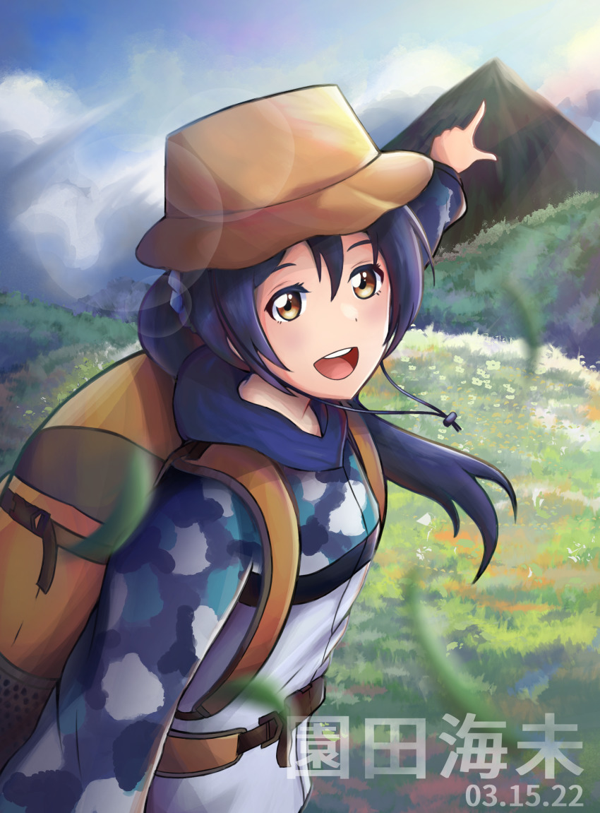 1girl, 2022, absurdres, artist_name, artist_request, backpack, bag, blue_hair