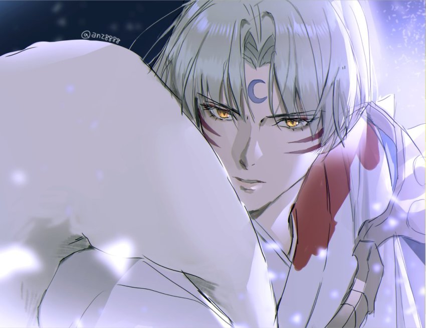 1boy, anjeu_(anz8888), artist_name, facial_mark, gradient_background, inuyasha, japanese_clothes, kimono