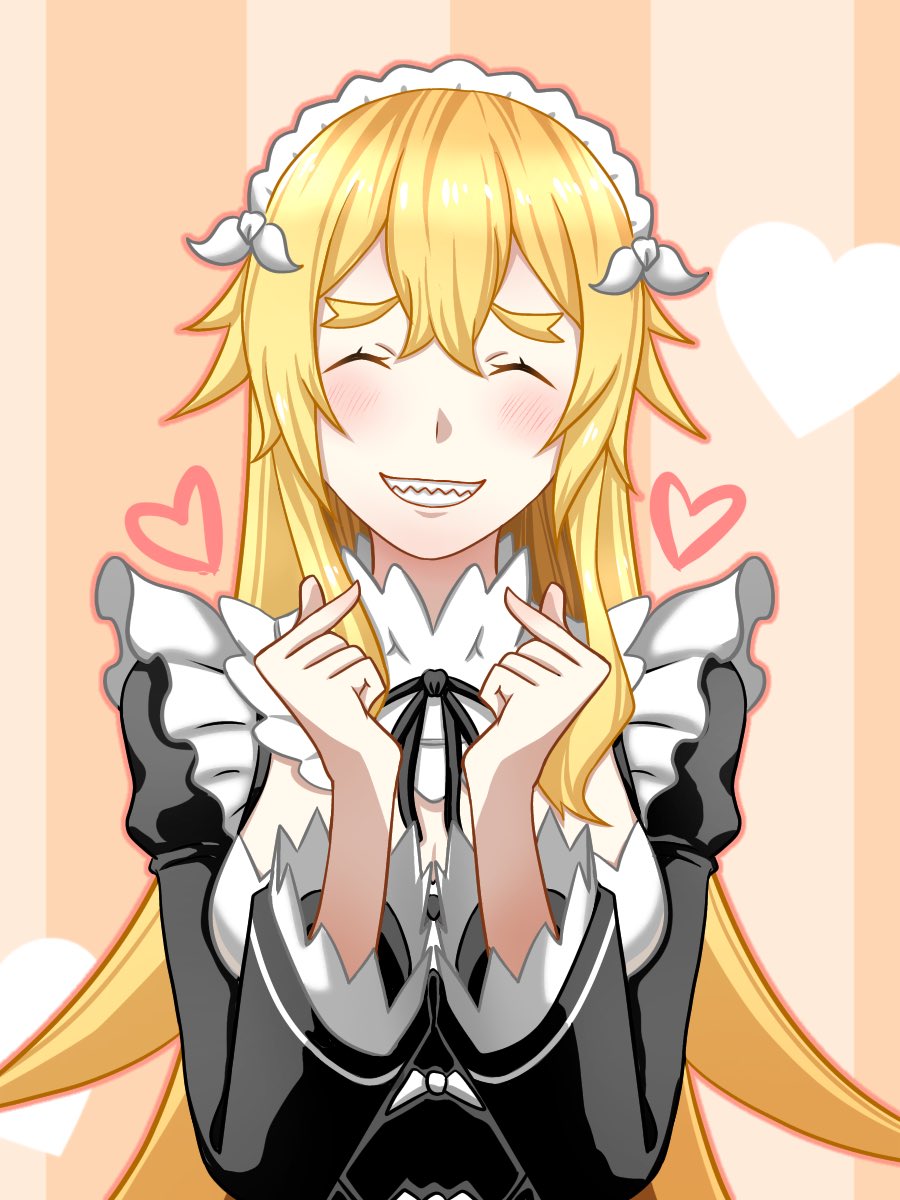 1girl, antena_sasaru, blonde_hair, closed_eyes, frederica_baumann, heart, highres, long_hair