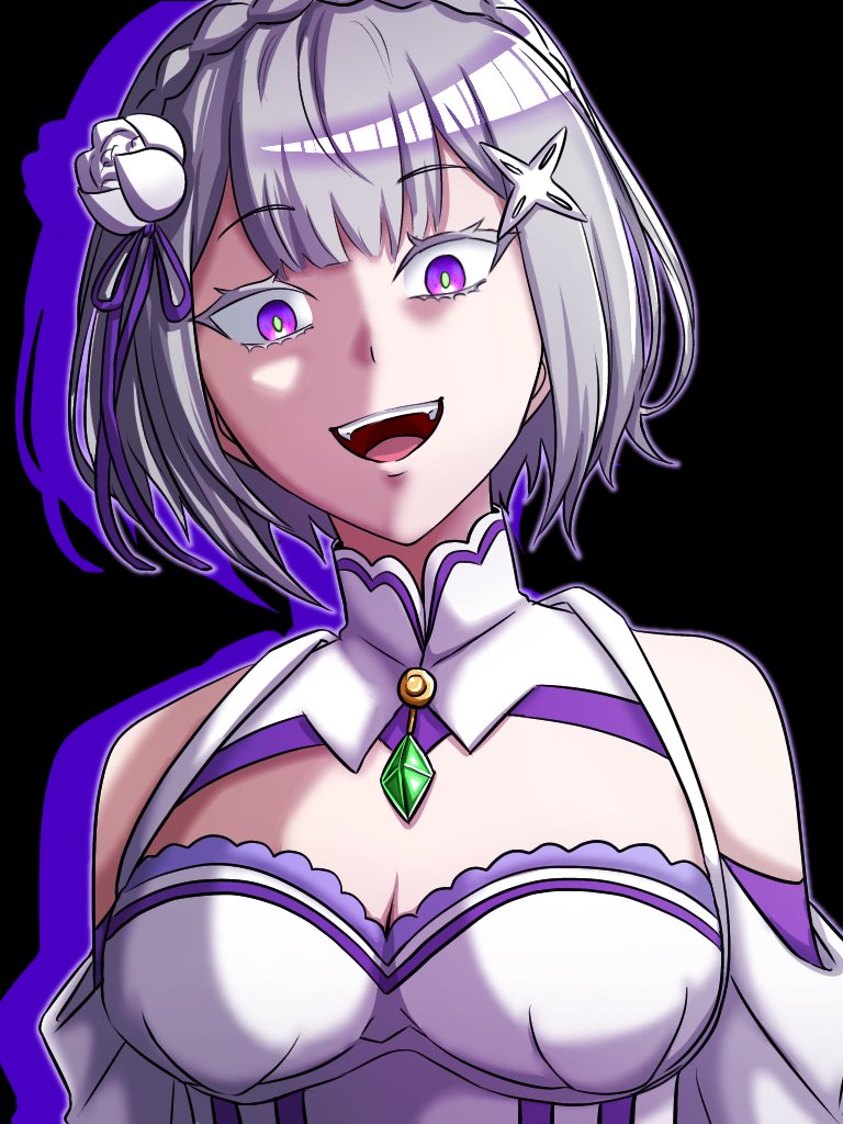 alternate_hairstyle, alternate_universe, antena_sasaru, braid, breasts, cleavage, dark_persona, detached_sleeves