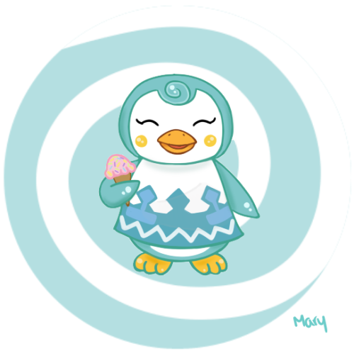 animal_crossing, bird, closed_eyes, ice_cream_cone, lowres, nintendo, penguin, smile, source_request, spiral, sprinkle_(animal_crossing), aqua_background, white_background