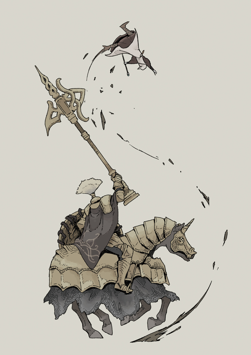 2others, armor, armored_boots, astrologer_(elden_ring), axe, boots, brown_background, cape