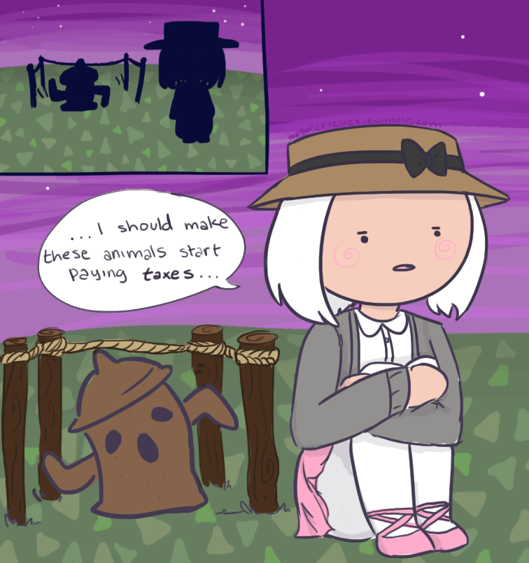animal_crossing, english_text, gyroid_(animal_crossing), mayorcricket, nintendo, on_ground, purple_sky, sky