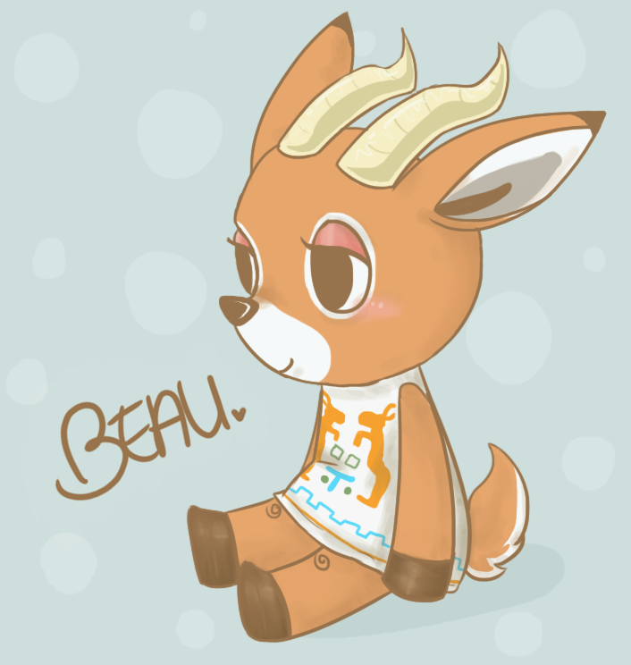 animal_crossing, beau_(animal_crossing), blue_background, deer, mayorcricket, nintendo, on_ground