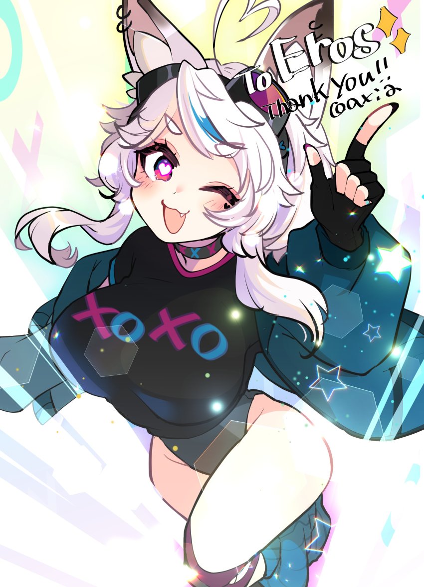 1girl, absurdres, animal_ears, axia_(03400441), black_shirt, bob_cut, breasts, choker