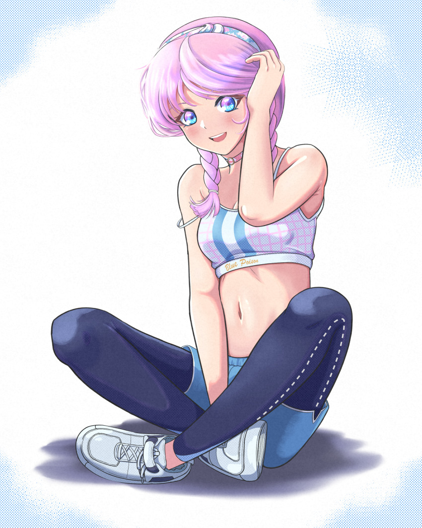 1girl, absurdres, amaterasu_(amaterasu1), arknights, bare_arms, bare_shoulders, blue_eyes, blue_pants