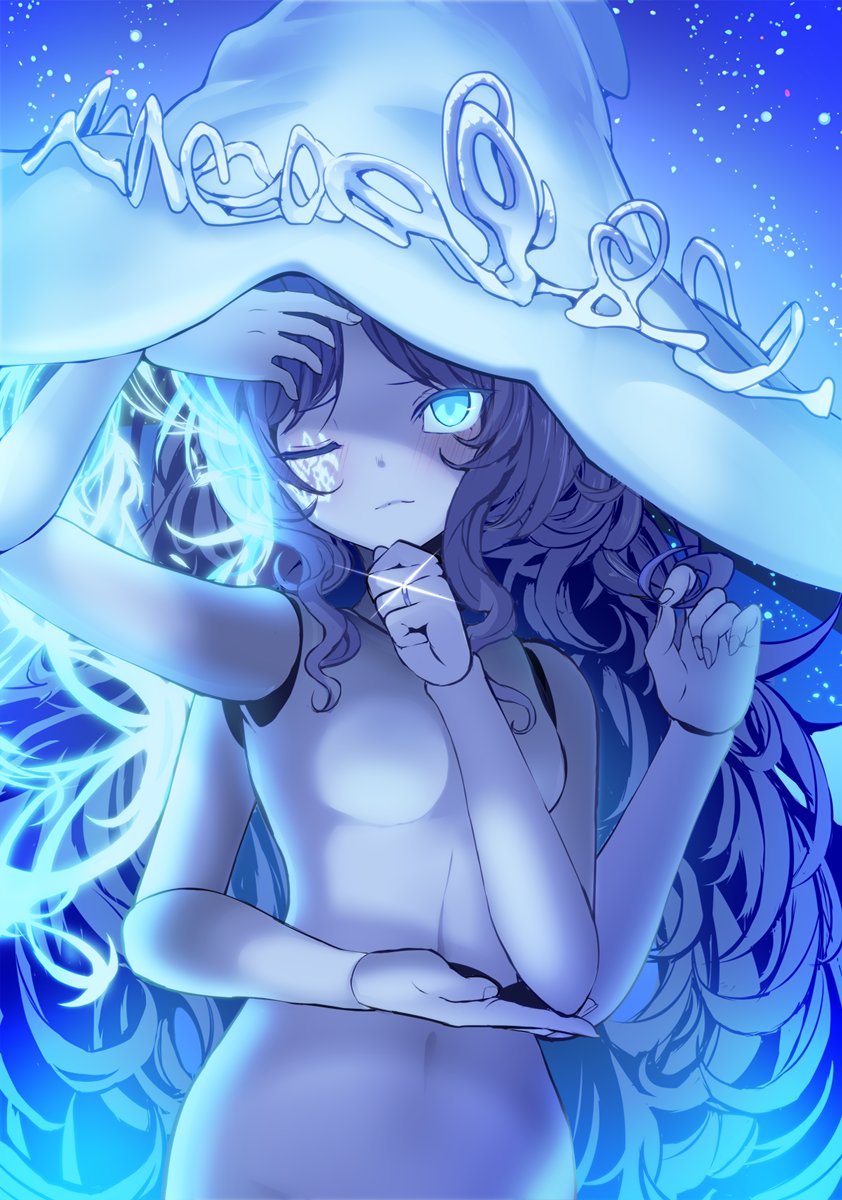 1girl, alternate_breast_size, blue_eyes, blue_skin, colored_skin, completely_nude, doll_joints, elden_ring