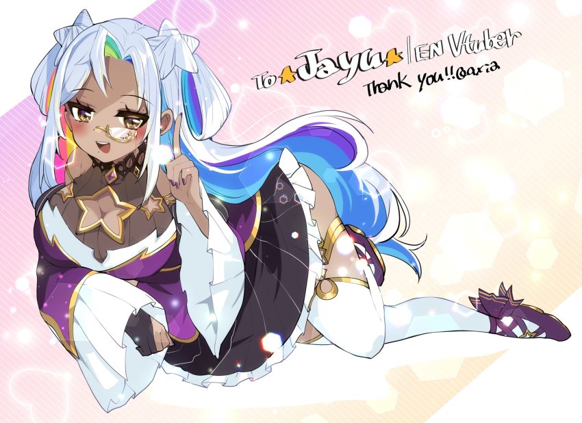 1girl, axia_(03400441), blush, commission, dark-skinned_female, dark_skin, dress, hair_ornament