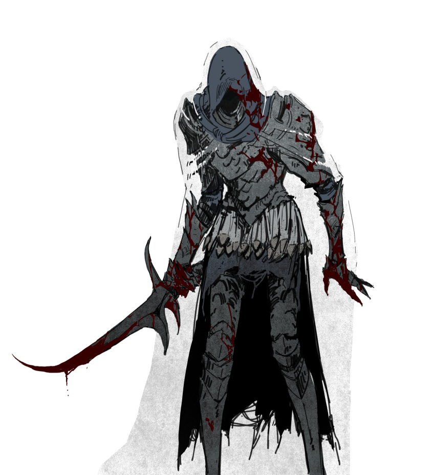 1boy, alecto_black_knife_ringleader, armor, black_knife_(elden_ring), blood, blood_on_hands, bloody_weapon, breastplate